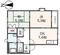 アメニティ・ゴールド 2DKの間取図画像