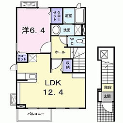 クラベールKM 1LDKの間取図画像