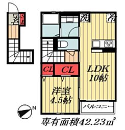 JR総武線 船橋駅 徒歩12分の賃貸アパート 2階1LDKの間取り