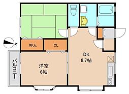 コーポサンライズＢ棟 2階2DKの間取り
