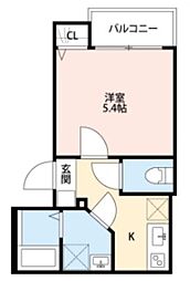 ソレイユ 2階1Kの間取り