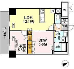 サンジョイアゼロ 5階2LDKの間取り