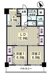 グランドフェニックス 10階2LDKの間取り
