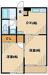 JR相模線 橋本駅 バス12分 八幡神社前下車 徒歩2分の賃貸アパート 2階2DKの間取り