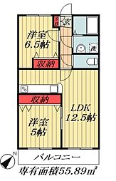 グランピリエ 3階2LDKの間取り