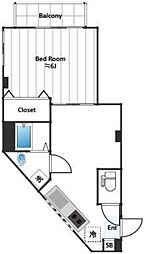 浜マンション 3階ワンルームの間取り