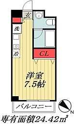 東京メトロ東西線 南行徳駅 徒歩10分の賃貸マンション 2階ワンルームの間取り