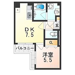 グランジュテ住吉 1DKの間取図画像
