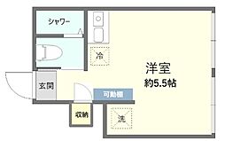 BS二葉レジデンスB棟 1階ワンルームの間取り