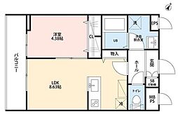 さいたま市浦和区皇山町アパート 1LDKの間取図画像