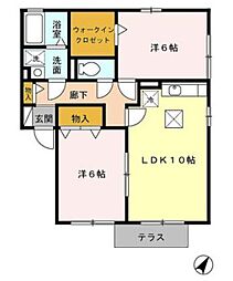 氷川ハウス2番館 2LDKの間取図画像