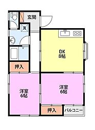 ライフインサカイ2号館 2DKの間取図画像