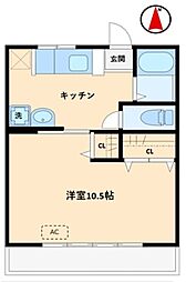 扶桑105 1階1Kの間取り