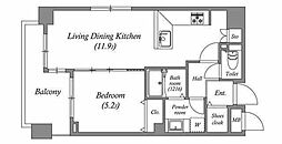 白金台アパートメント 4階ワンルームの間取り