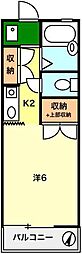 清水コーポ2 1Kの間取図画像