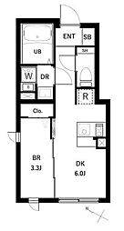 コンポジット品川戸越 2階1DKの間取り