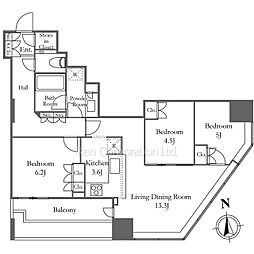 富久クロスコンフォートタワー 8階3SLDKの間取り