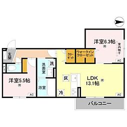 RETOLA小綱 2LDKの間取図画像