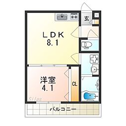 南海線 石津川駅 徒歩17分の賃貸アパート 3階1LDKの間取り