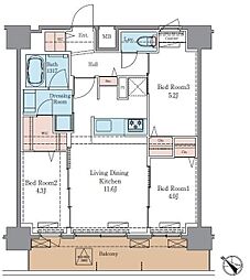 ＬＵＸＥＮＡプラスＰＡＷＳ南行徳 9階3LDKの間取り