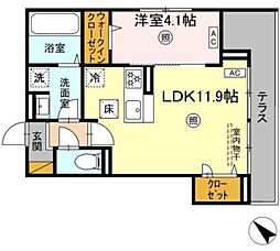 レ・セーナ八幡 1階1LDKの間取り