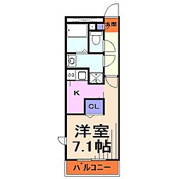 ローズガーデン 2階1Kの間取り