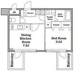 レジディア西新宿II 4階1DKの間取り