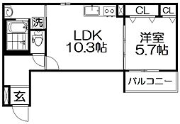 フジパレス上神田2番館 1LDKの間取図画像