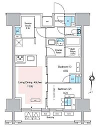 プレディアコート錦糸町スカイビュー 11階2SLDKの間取り