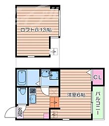 ハーモニーテラス寿町 2階1Kの間取り