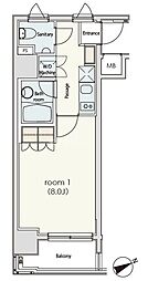 カスタリア日本橋 1Kの間取図画像