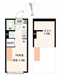 オブシディアン ワンルームの間取図画像