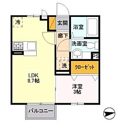 ブルーミングヒル 1LDKの間取図画像