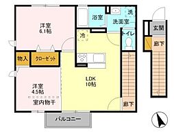 アルヴィータ 2階2LDKの間取り