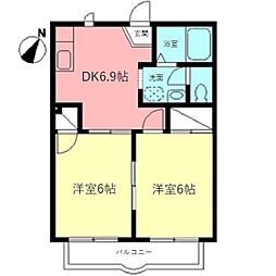 グリーンヒル橋本D 1階2DKの間取り