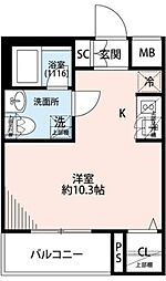 プレール・ドゥーク方南町 2階ワンルームの間取り