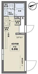 ＣＯＣＯＦＬＡＴ田端II 4階ワンルームの間取り