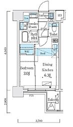リビオメゾン新大橋 2階1DKの間取り