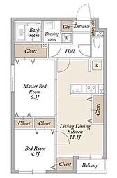 KDXレジデンス池袋要町 2LDKの間取図画像