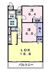 JR紀勢本線 紀三井寺駅 徒歩18分の賃貸マンション 1階2LDKの間取り