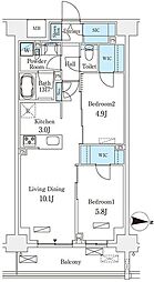 フロンティアレジデンス錦糸公園 2階2LDKの間取り