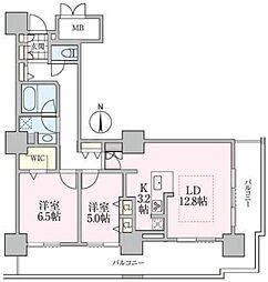 ロイヤルパークスタワー南千住 13階2LDKの間取り