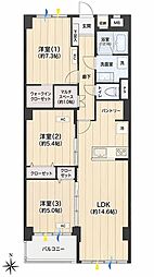 シャレー北野 3LDKの間取図画像