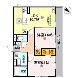 リバティスクエア楓 1階2LDKの間取り