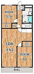 リアライズ市川原木 2LDKの間取図画像