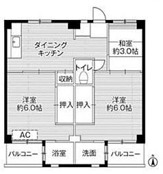 ビレッジハウス向ヶ丘6号棟 3DKの間取図画像