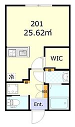 サニーブリーズ板橋 2階1Kの間取り
