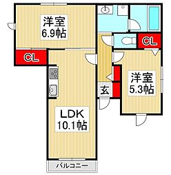 プラム 2LDKの間取図画像