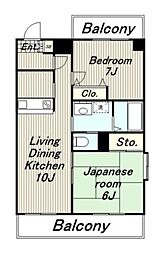 久野第三ビル 3階2LDKの間取り