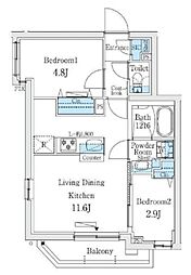 プライムブリス中野富士見町II 4階2LDKの間取り